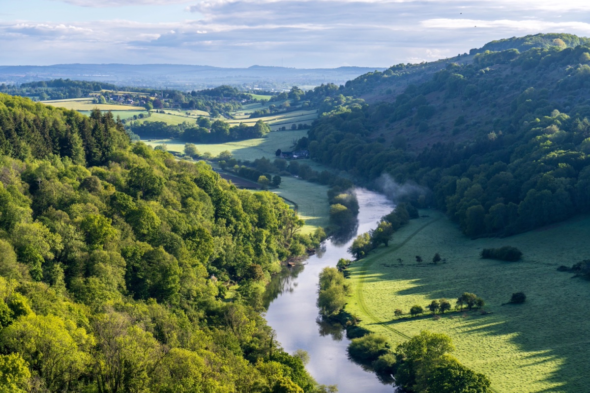 The River Wye winding through woodland below Symonds Yat in Gloucestershire